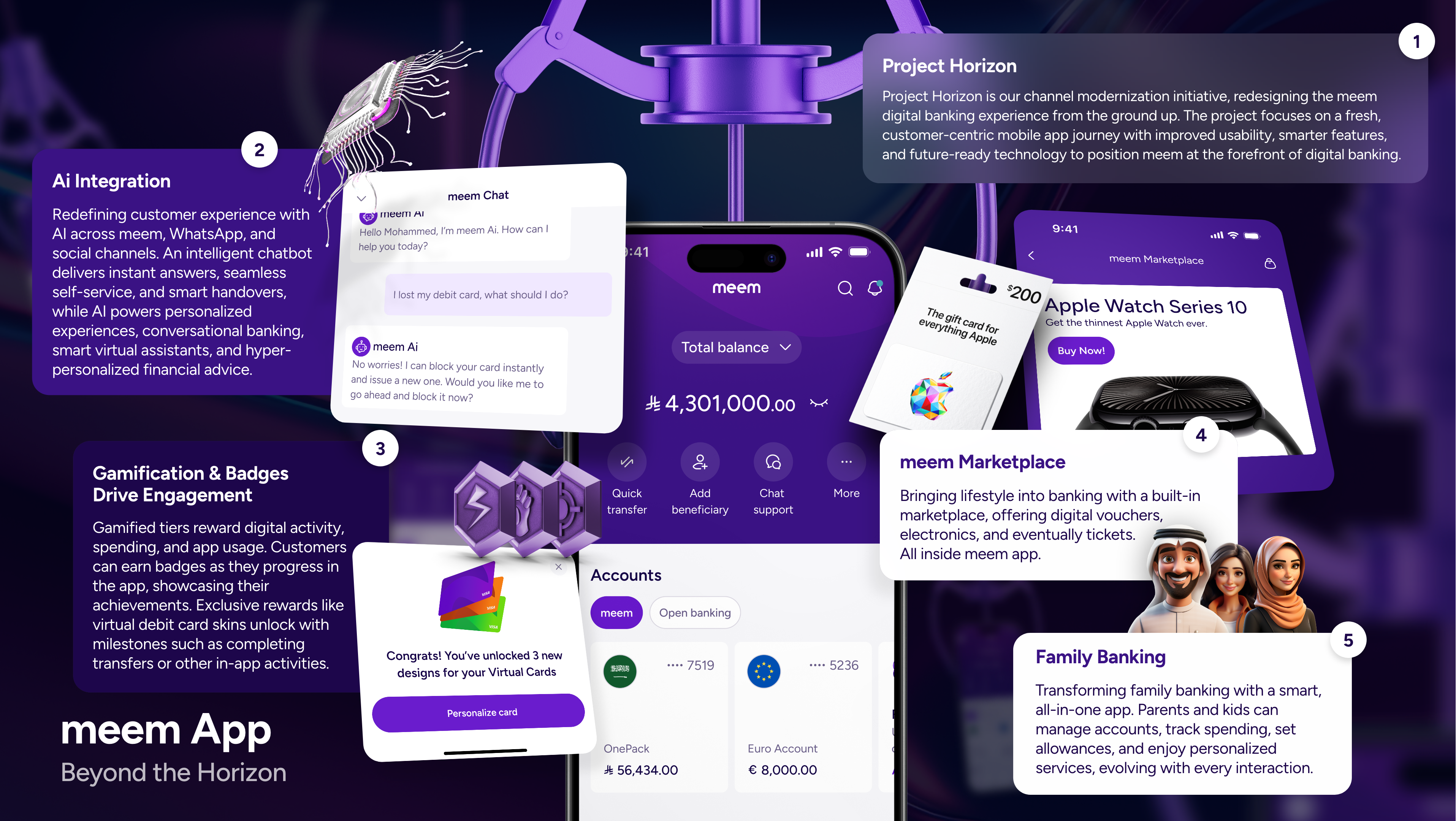 meem mobile banking experience and feature concepts